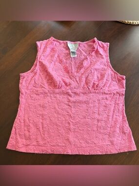 Talbots Petites Pink Floral Embroidered Tank Top Pima Cotton Medium